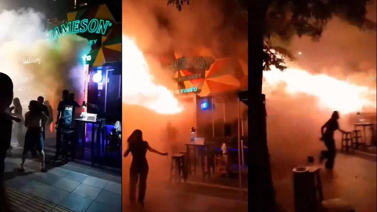Raging fire at a Bangkok night pub